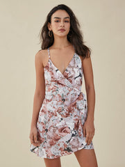 Flower Print Knotted Open Back Criss-cross Tulip Hem Dress