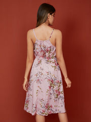 Flower Print Spaghetti Strap Open Back Midi Dress