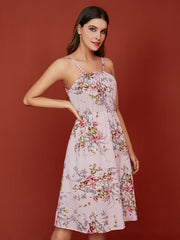 Flower Print Spaghetti Strap Open Back Midi Dress