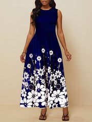 Flower Print sleeveless Big Swing Dress Party Dress