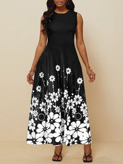 Flower Print sleeveless Big Swing Dress Party Dress