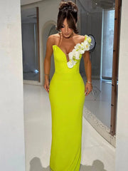 Flower V-Neck Strapless zipper High Street Bandage Bodycon Long Dress