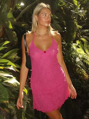 Flowers Sheer Lace Straps Neck Sleeveless Lace Dresses