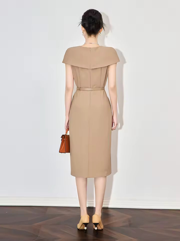 Formal Designer Double Breasted Cloak Sleeve Office Style Midi Dress