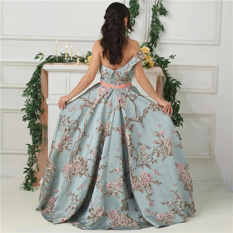 Formal Evening One-Shoulder Embroidery Long Prom Gown