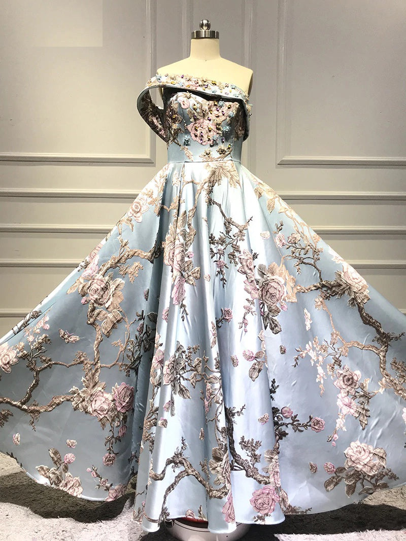 Formal Evening One-Shoulder Embroidery Long Prom Gown