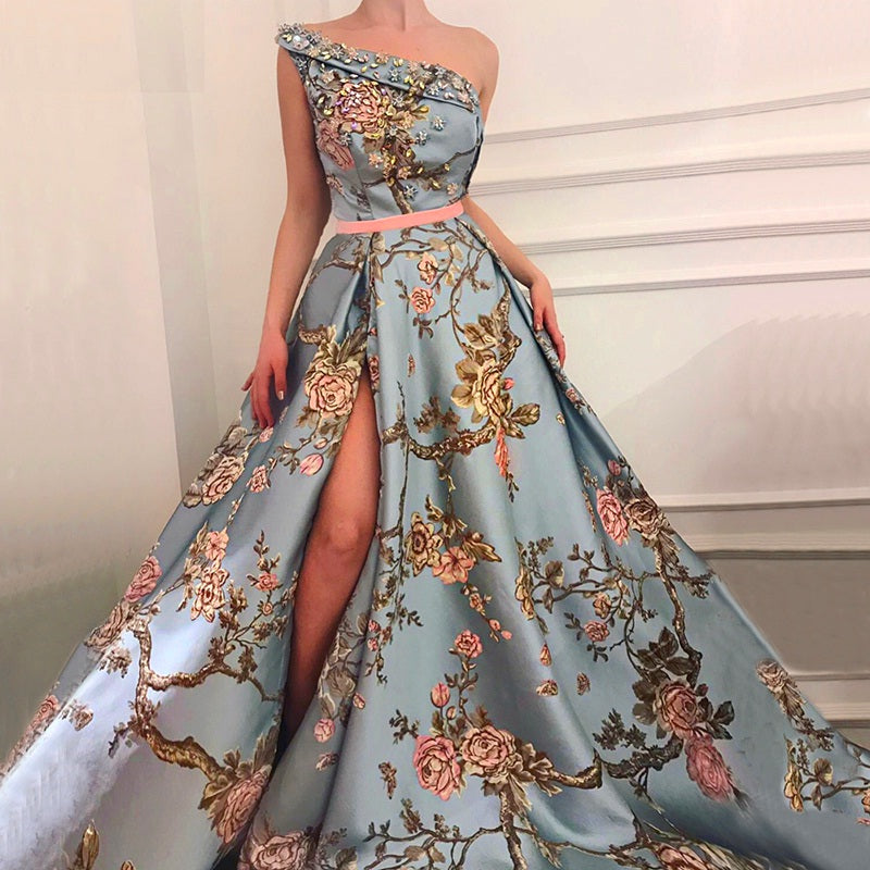 Formal Evening One-Shoulder Embroidery Long Prom Gown