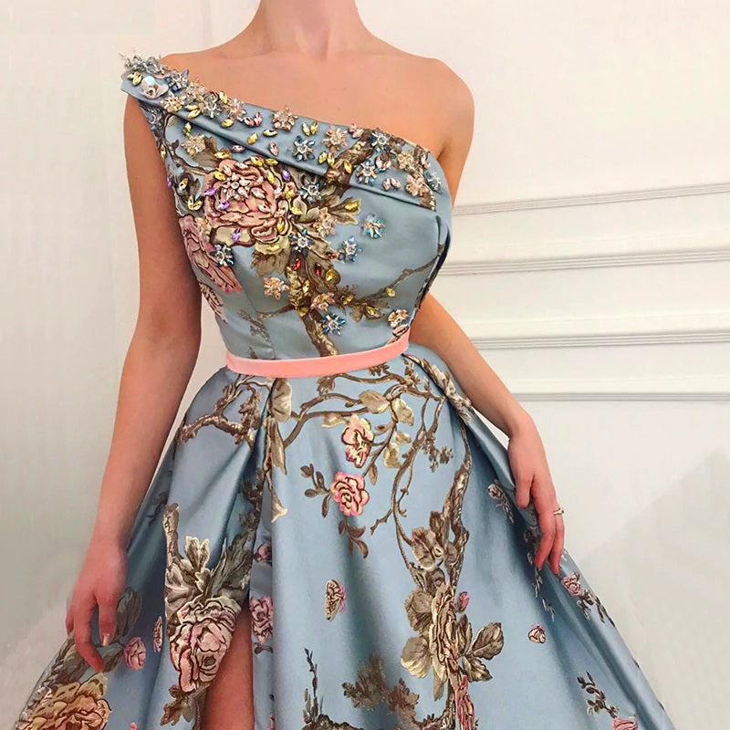 Formal Evening One-Shoulder Embroidery Long Prom Gown