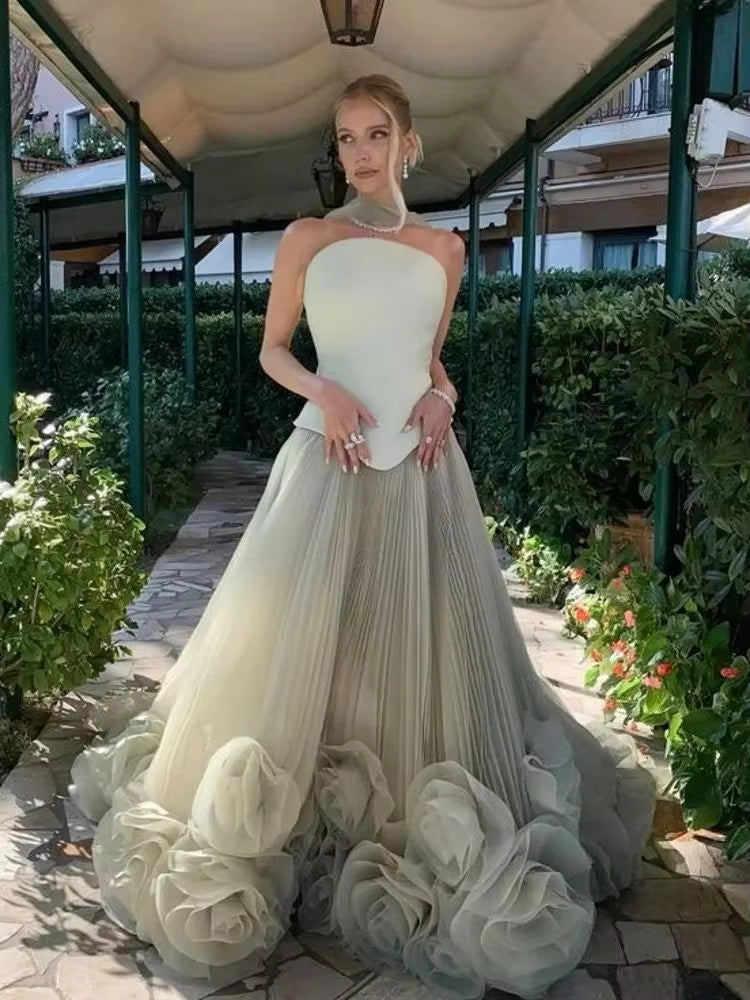 Formal Flower A-line Long Wedding Party Floor-Length Bridal Maxi Dress