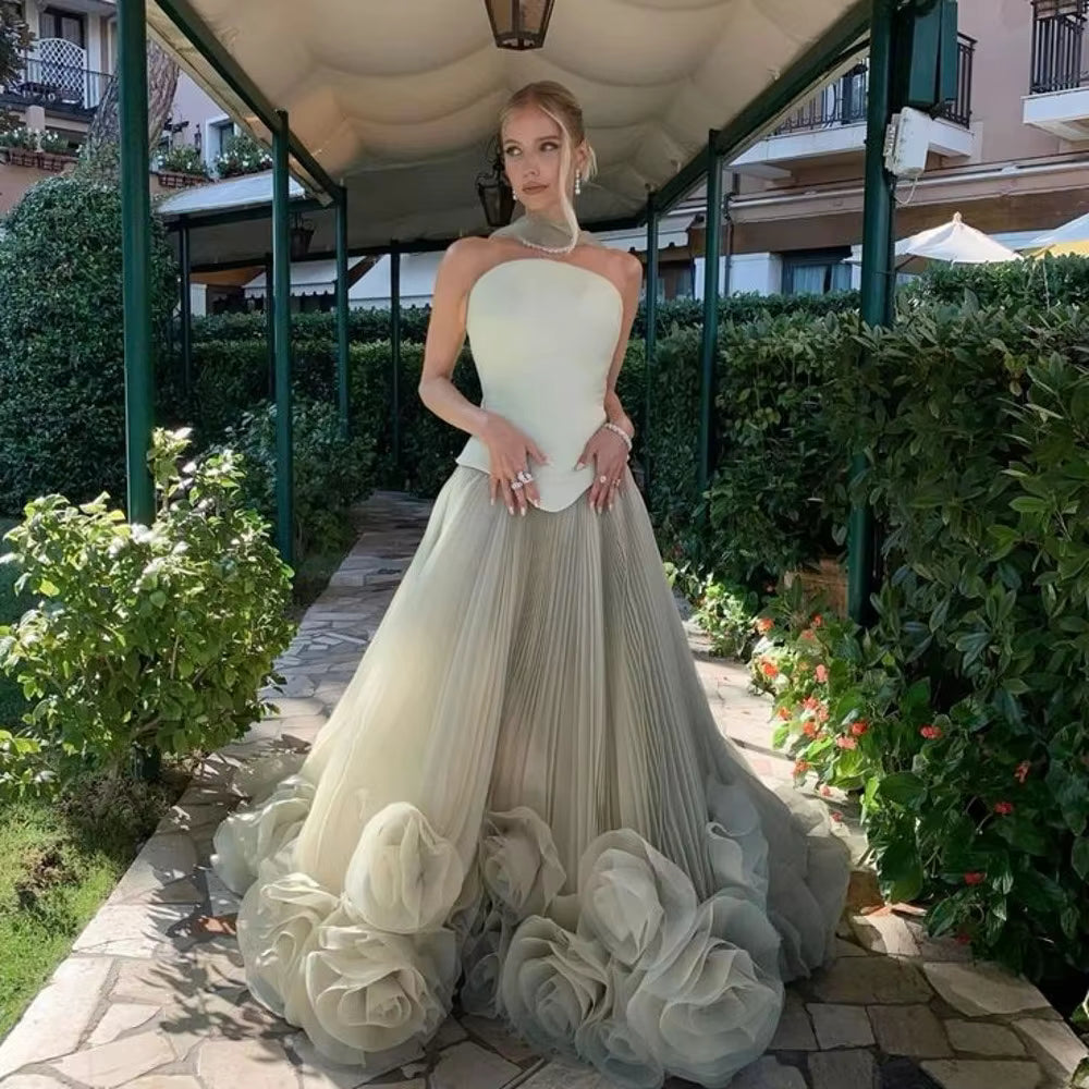 Formal Flower A-line Long Wedding Party Floor-Length Bridal Maxi Dress
