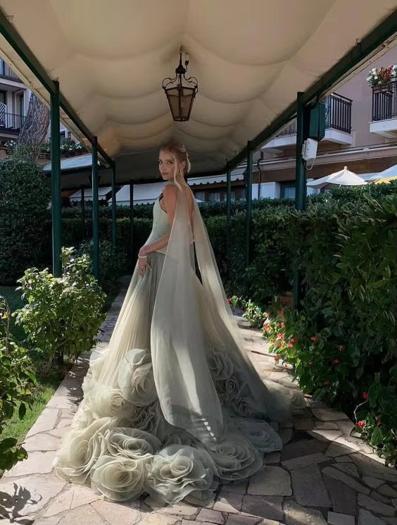 Formal Flower A-line Long Wedding Party Floor-Length Bridal Maxi Dress