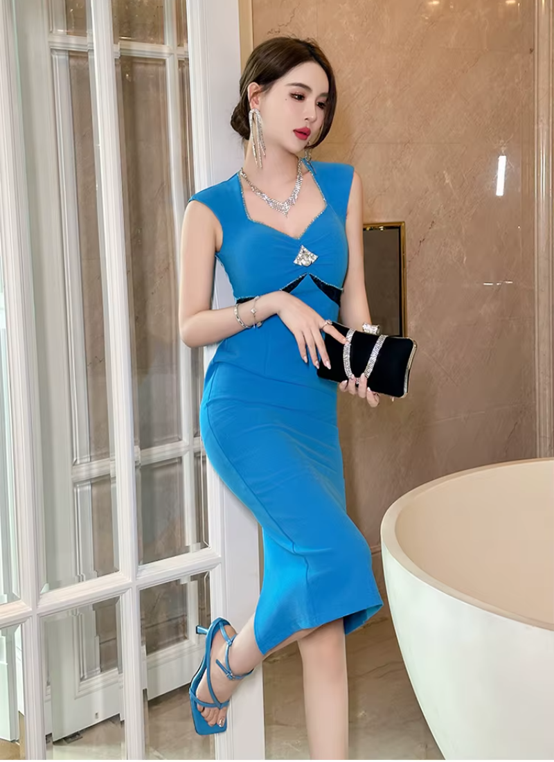 Formal Occasion Elegant Pretty Sleeveless Slim Midi Party Robe Long Pencil Dress