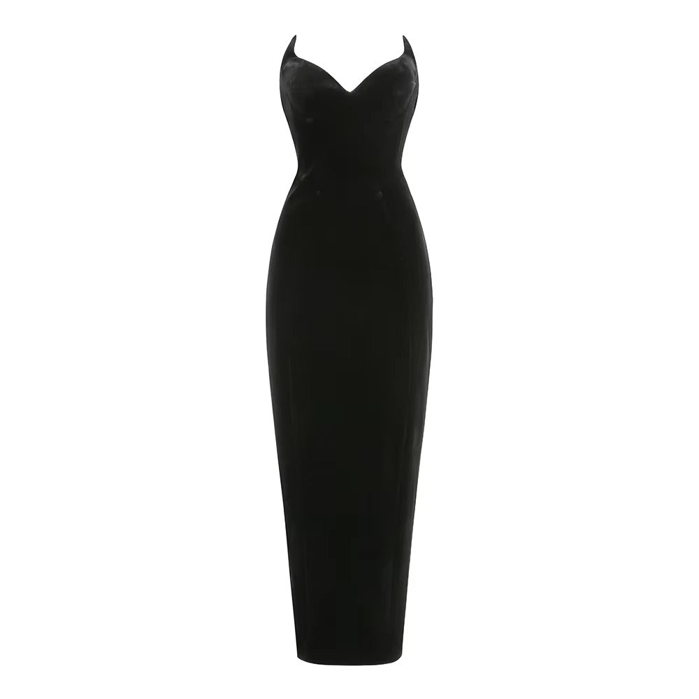 Formal Strapless Velvet Sleeveless Skinny Party Maxi Dresses