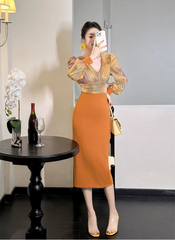 Formal Style Occasion Elegant Office V-Neck High Waist Slim Midi Pencil Dress