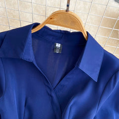 French Chic Summer Dress for Women Turn Down Collar Short Sleeve Belted