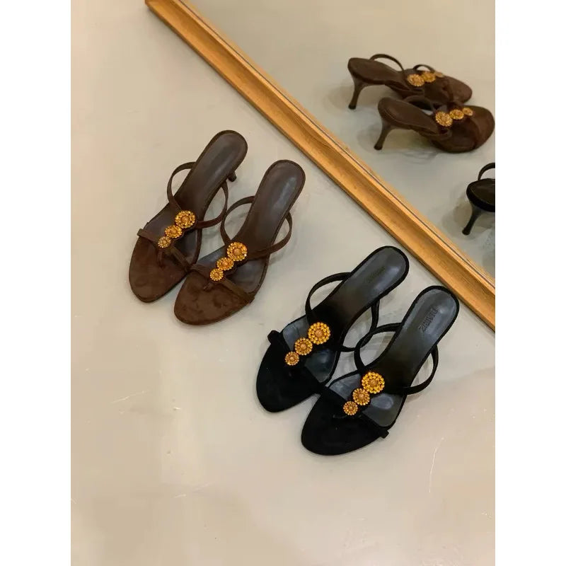 French Retro Toe Sandals Outside Wear Temperament Open Toe High Heel