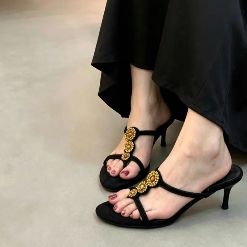 French Retro Toe Sandals Outside Wear Temperament Open Toe High Heel