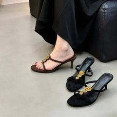 French Retro Toe Sandals Outside Wear Temperament Open Toe High Heel