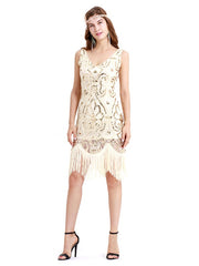 Fringe Sequins Style Flapper Dress Outfits