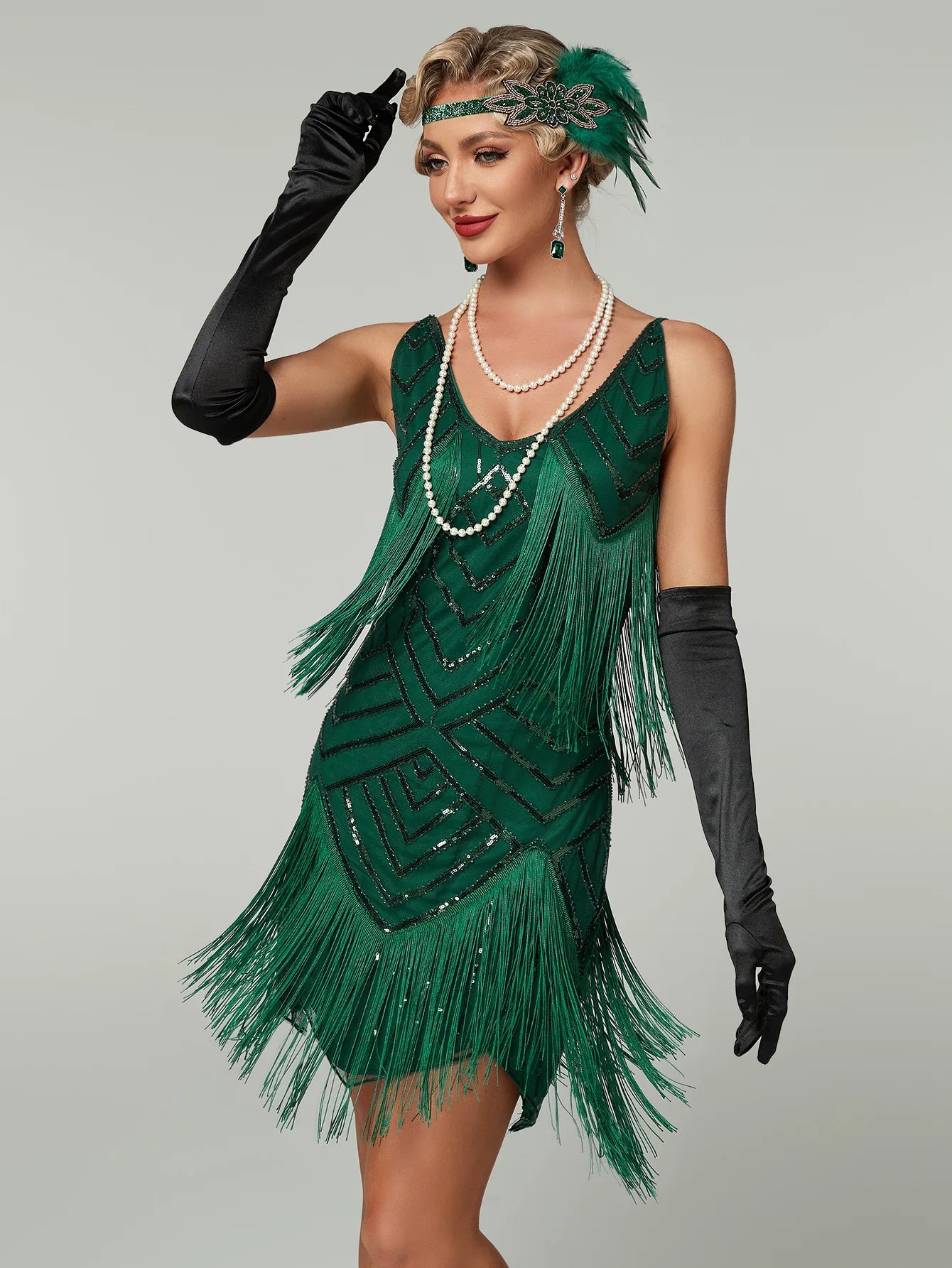 Vintage Fringed Sequin Beaded Lady Mini Tassels Dress