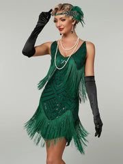 Vintage Fringed Sequin Beaded Lady Mini Tassels Dress