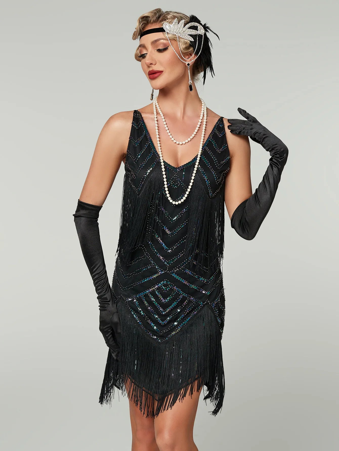 Vintage Fringed Sequin Beaded Lady Mini Tassels Dress