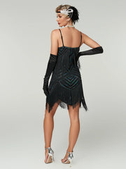 Vintage Fringed Sequin Beaded Lady Mini Tassels Dress