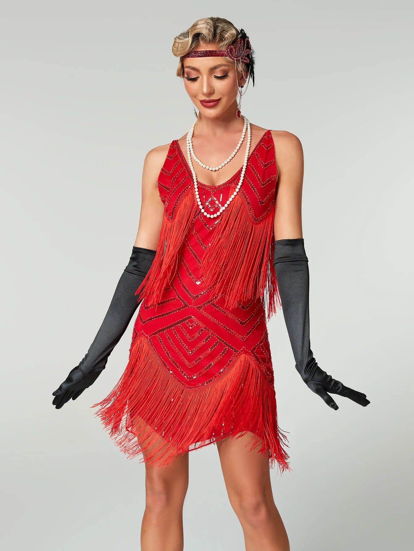 Vintage Fringed Sequin Beaded Lady Mini Tassels Dress