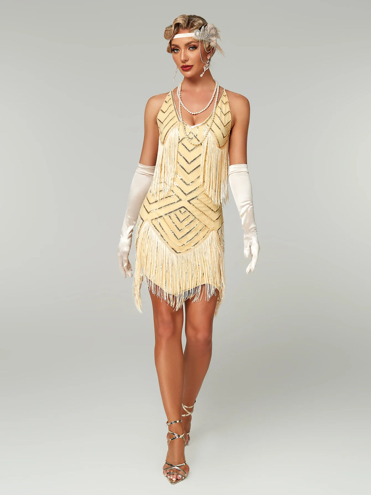 Vintage Fringed Sequin Beaded Lady Mini Tassels Dress