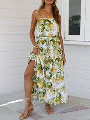 Fruit Print Sleeveless Slip Maxi Dresses