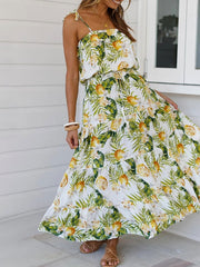 Fruit Print Sleeveless Slip Maxi Dresses