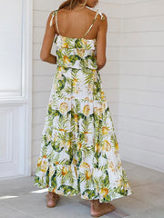 Fruit Print Sleeveless Slip Maxi Dresses