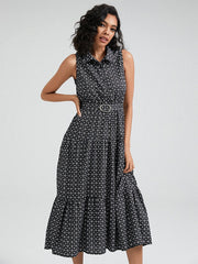 Geo Print Tie Shoulder Strap Open Back Midi Dress