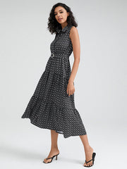 Geo Print Tie Shoulder Strap Open Back Midi Dress