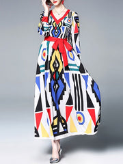 Geometric Print V Neck Party Maxi Dress