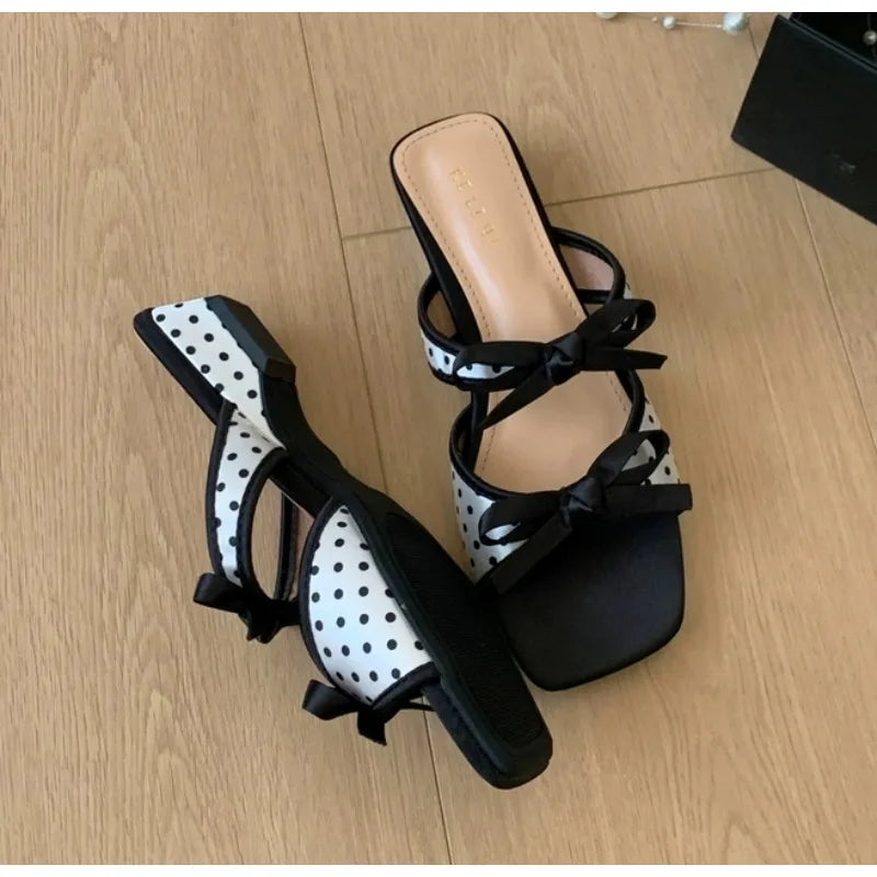 Gladiator Polka Dot Slippers Thick Heel