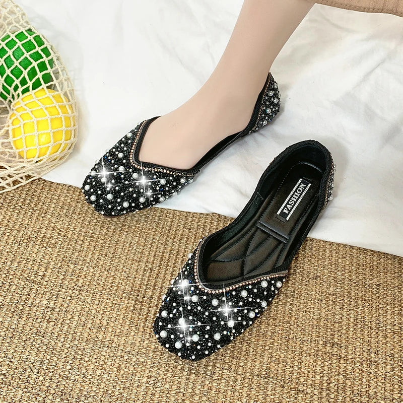 Glitter crystal pearl studs ballet Shoes