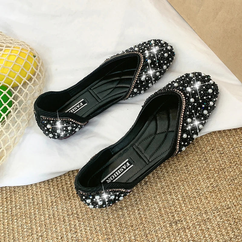 Glitter crystal pearl studs ballet Shoes