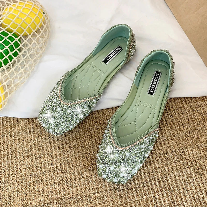 Glitter crystal pearl studs ballet Shoes