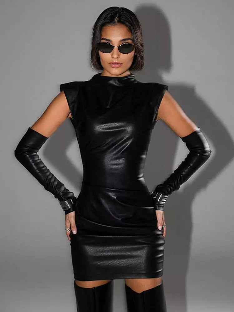 Gloves Half-turtleneck Solid Color Night Out Club Bodycon Mini Dress