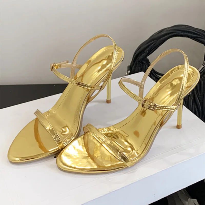Gold Ankle Strap Gladiator Heel