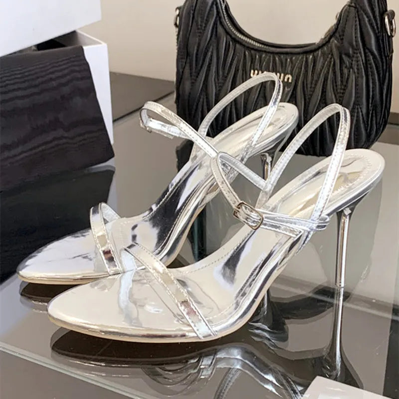 Gold Ankle Strap Gladiator Heel