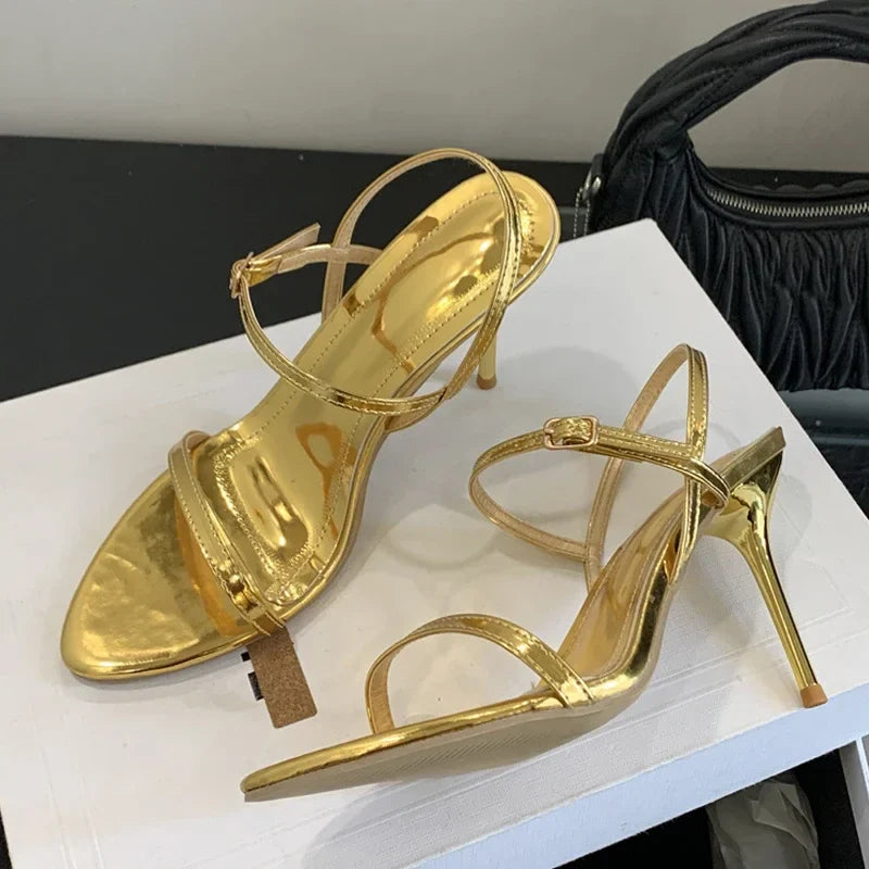 Gold Ankle Strap Gladiator Heel