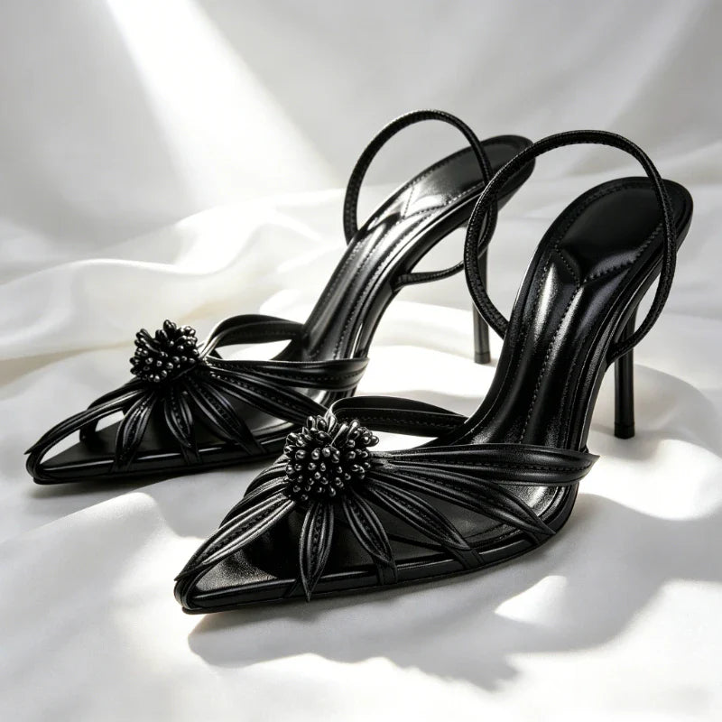 Gold Flower Detail High Stiletto Heel