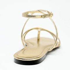 Gold Narrow Strap Cross Strap Design Flat Sandals Flip Flops Elegant Ankle Strap Dress Shoes