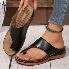 Gold Slip Toe Soft Sole Sandals Comfortable Platform Casual Slides Pu Leather Plus Size Flat Slippers