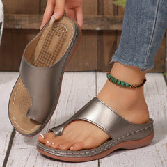 Gold Slip Toe Soft Sole Sandals Comfortable Platform Casual Slides Pu Leather Plus Size Flat Slippers