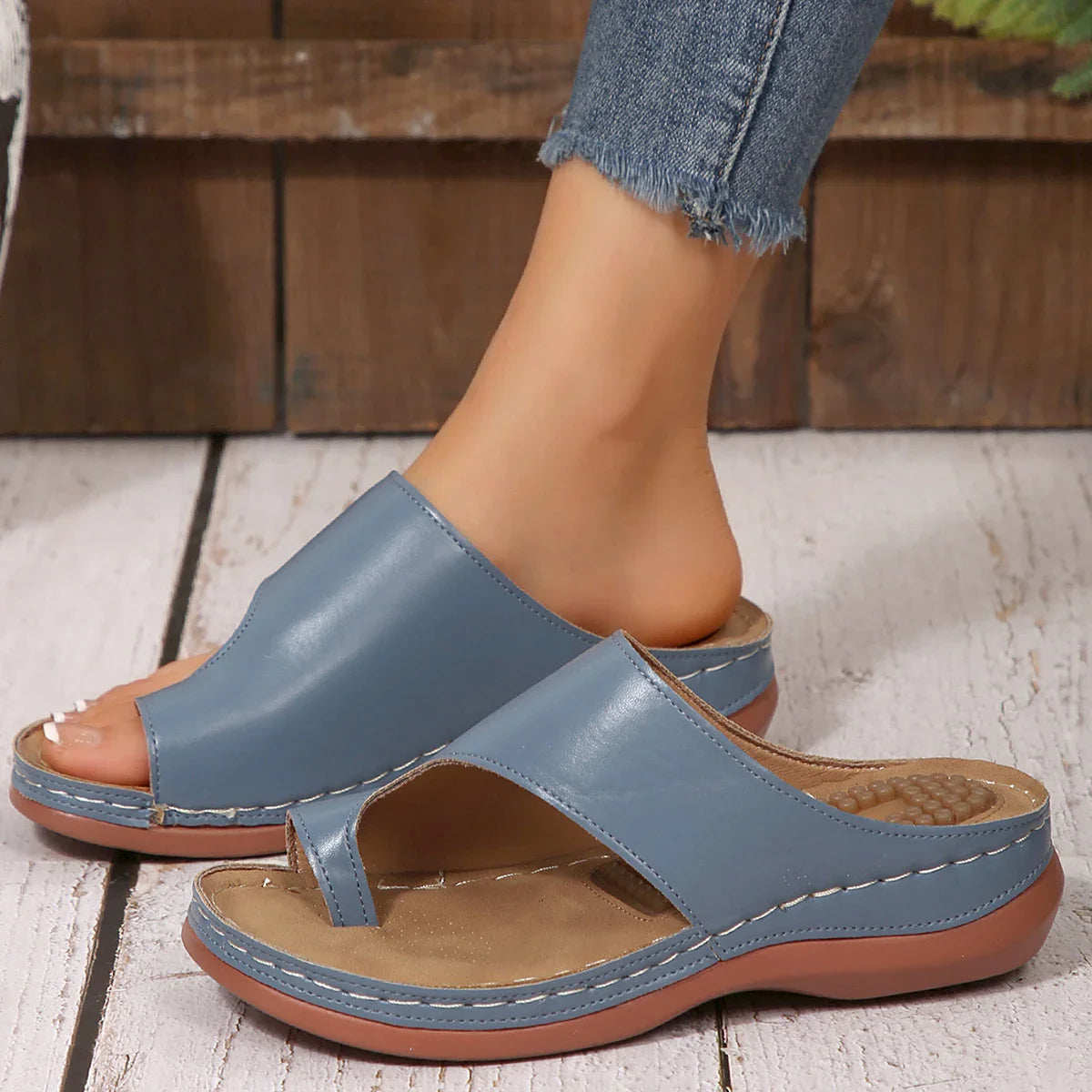 Gold Slip Toe Soft Sole Sandals Comfortable Platform Casual Slides Pu Leather Plus Size Flat Slippers