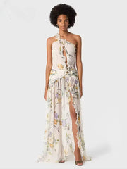 Gorgeous Floral One-Shoulder High Slit Sleeveless Dress
