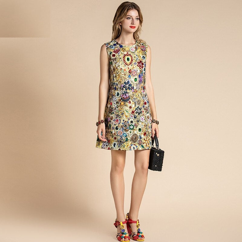 Vintage Gorgeous Crystal Beading Runway Mini Dress